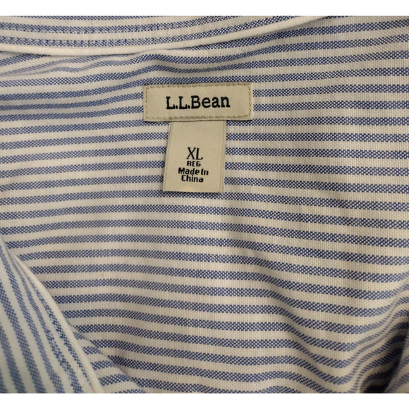 L.L. Bean Shirt Blue Striped Button Down Classic Oxford 100% Organic Cotton XL - Picture 9 of 11